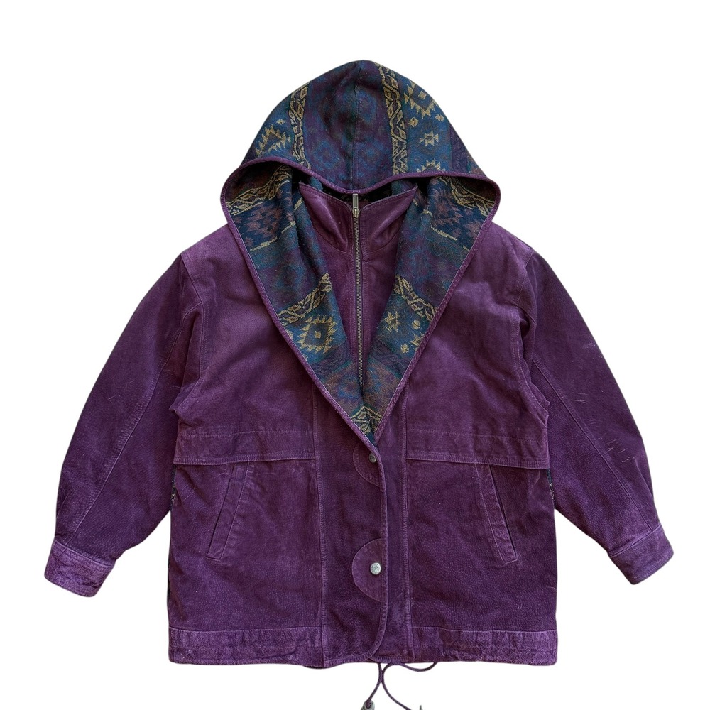 Adventure Bound Wilsons‎ Purple Suede Leather Southwestern Hooded Jacket Medium - Picture 11 of 11